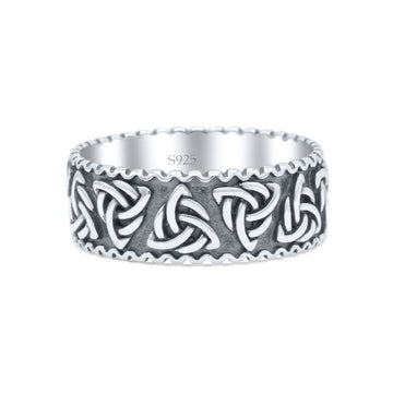 Irish Triquetra Knot Band Celtic Trinity Knot Rounded Oxidized Band Thumb Ring